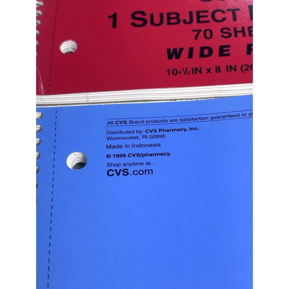 Vintage 1999 CVS Pharmacy 1 Subject Wide Ruled Spiral Notebook Lot  6 NOS School